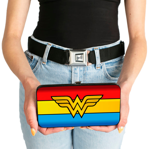 Buckle-Down Hinged Wallet - Wonder Woman Logo Stripe Red Yellows Blue