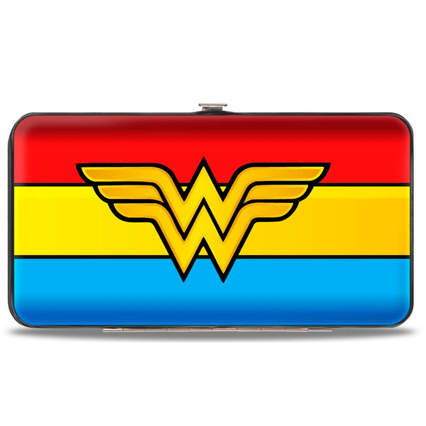 Buckle-Down Hinged Wallet - Wonder Woman Logo Stripe Red Yellows Blue