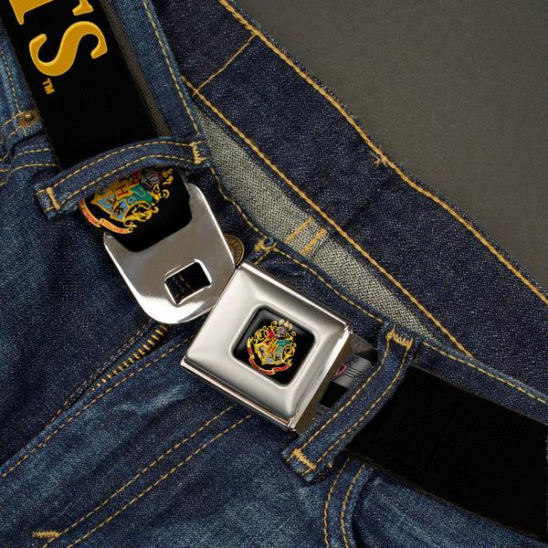 Buckle-Down Hogwarts Crest Full Color Seatbelt Belt - Harry Potter HOGWARTS & Crest Black/Gold Webbing