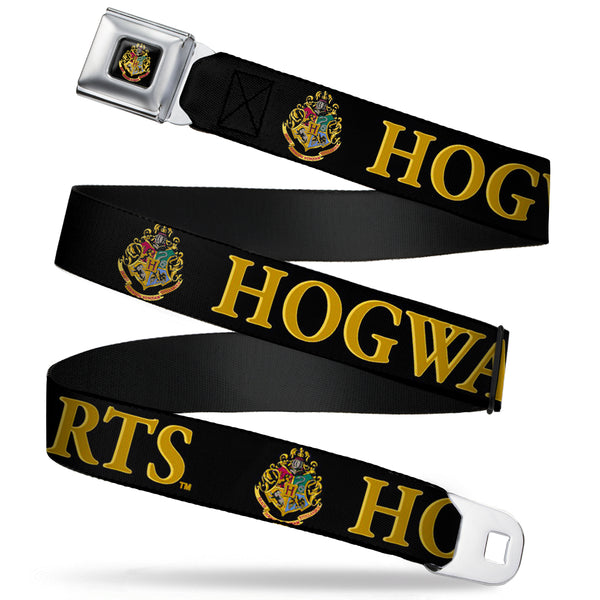 Buckle-Down Hogwarts Crest Full Color Seatbelt Belt - Harry Potter HOGWARTS & Crest Black/Gold Webbing