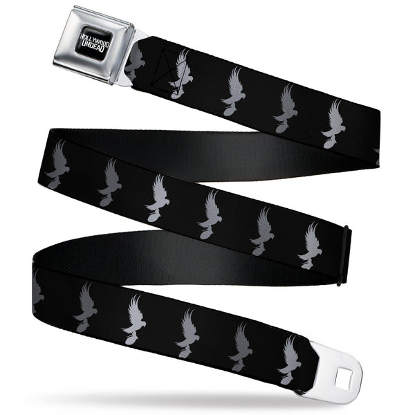 Buckle-Down HOLLYWOOD UNDEAD Text Logo Full Color Black/White Seatbelt Belt - Hollywood Undead Dove & Grenade Icon Black/Grays Webbing