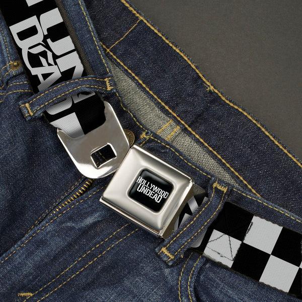 Buckle-Down HOLLYWOOD UNDEAD Text Logo Full Color Black/White Seatbelt Belt - Hollywood Undead UNDEAD Checker Black/White Webbing