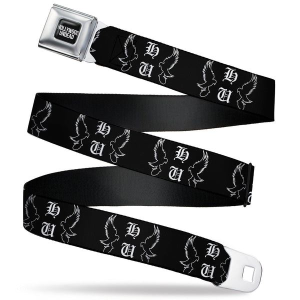 Buckle-Down HOLLYWOOD UNDEAD Text Logo Full Color Black/White Seatbelt Belt - Hollywood Undead HU Shatter Dove & Grenade Black/White Webbing