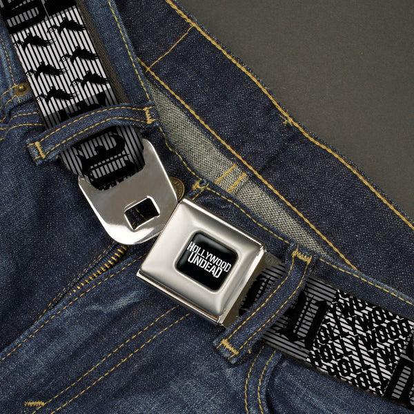 Buckle-Down HOLLYWOOD UNDEAD Text Logo Full Color Black/White Seatbelt Belt - Hollywood Undead Logo Blocks Grays/Black Webbing