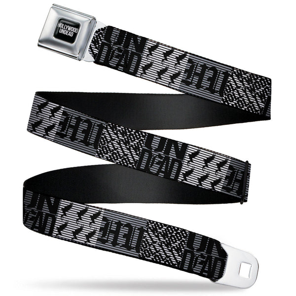 Buckle-Down HOLLYWOOD UNDEAD Text Logo Full Color Black/White Seatbelt Belt - Hollywood Undead Logo Blocks Grays/Black Webbing