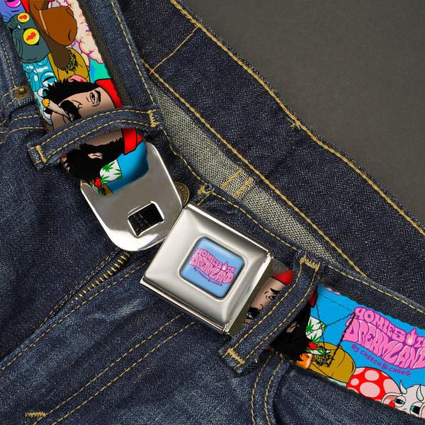 Buckle-Down HOMIES IN DREAMLAND BY CHEECH & CHONG Title Logo Full Color Blue/Purples Seatbelt Belt - HOMIES IN DREAMLAND Title Logo Cheech And Chong With Homies Characters Blue Webbing