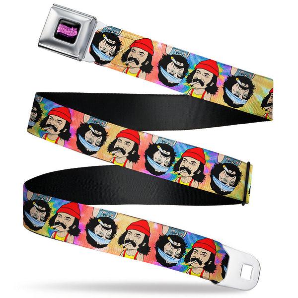 Buckle-Down HOMIES IN DREAMLAND BY CHEECH & CHONG Title Logo Full Color Black/Purples Seatbelt Belt - Homies in Dreamland Cheech and Chong Pose Flip Tie Dye Multi Color Webbing