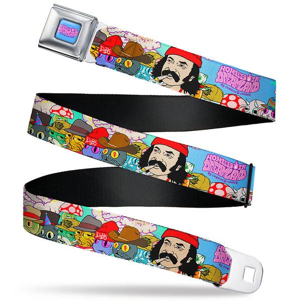 Buckle-Down HOMIES IN DREAMLAND BY CHEECH & CHONG Title Logo Full Color Blue/Purples Seatbelt Belt - HOMIES IN DREAMLAND Title Logo Cheech and Chong with Homies Characters Blue Webbing