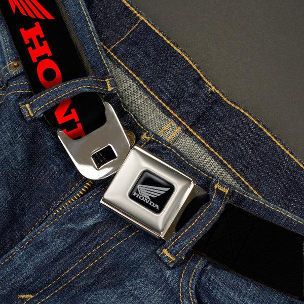 Buckle-Down Honda Motorcycle Black Silver Seatbelt Belt - HONDA/Wing Logo Black/Red Webbing