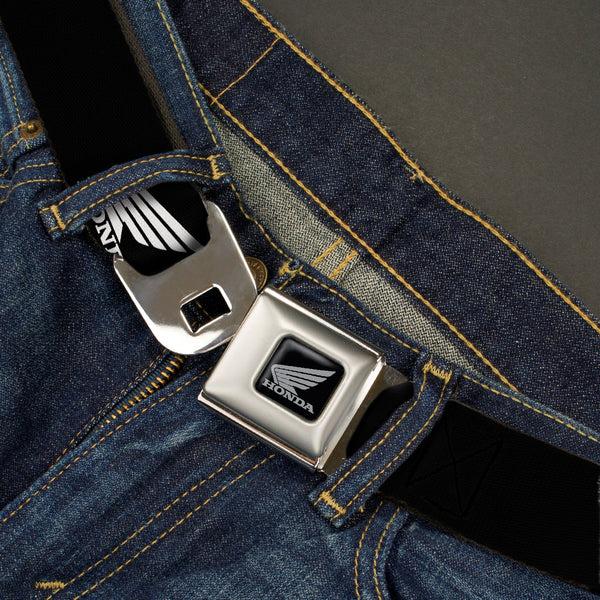Buckle-Down Honda Motorcycle Black Silver Seatbelt Belt - HONDA Motorcycle Logo Black/White Webbing