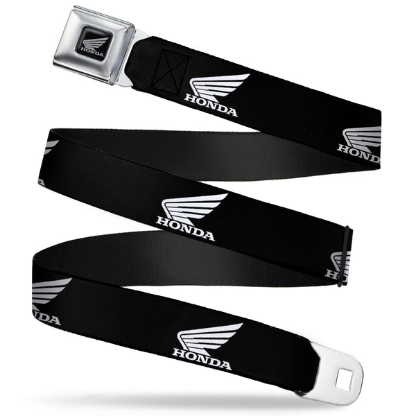 Buckle-Down Honda Motorcycle Black Silver Seatbelt Belt - HONDA Motorcycle Logo Black/White Webbing