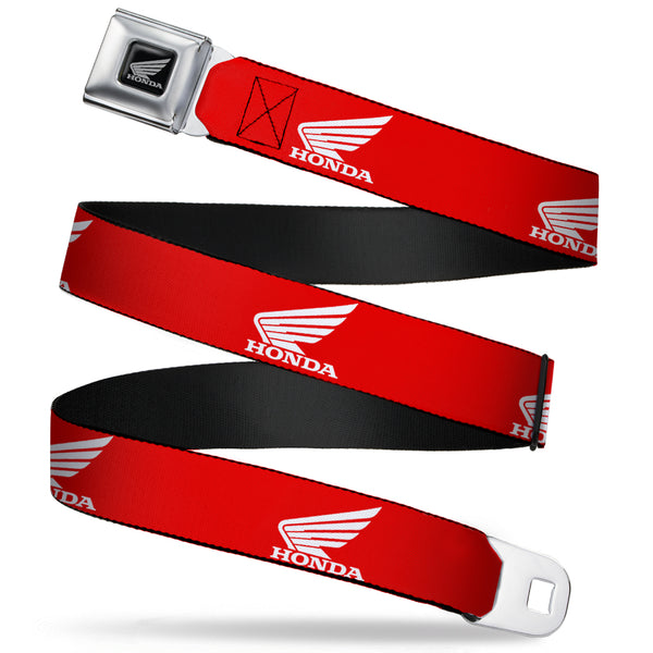 Buckle-Down Honda Motorcycle Black Silver Seatbelt Belt - HONDA Motorcycle Logo Red/White Webbing