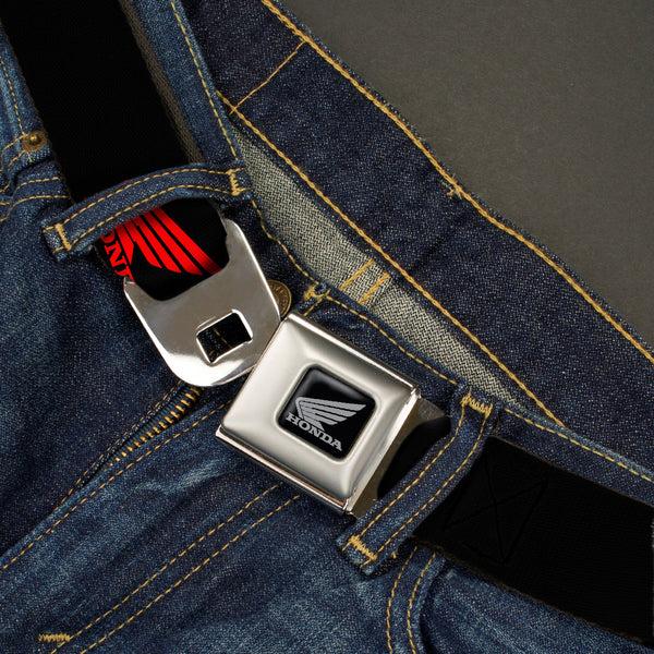 Buckle-Down Honda Motorcycle Black Silver Seatbelt Belt - HONDA Motorcycle Logo Black/Red Webbing