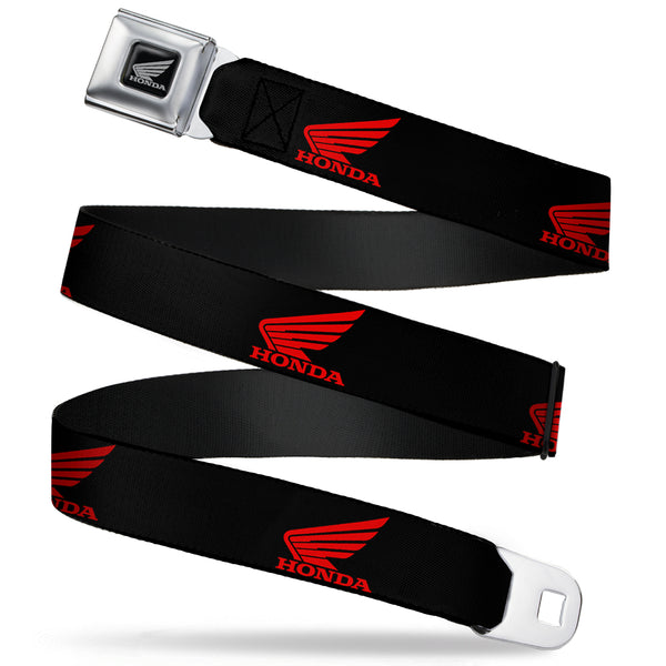 Buckle-Down Honda Motorcycle Black Silver Seatbelt Belt - HONDA Motorcycle Logo Black/Red Webbing