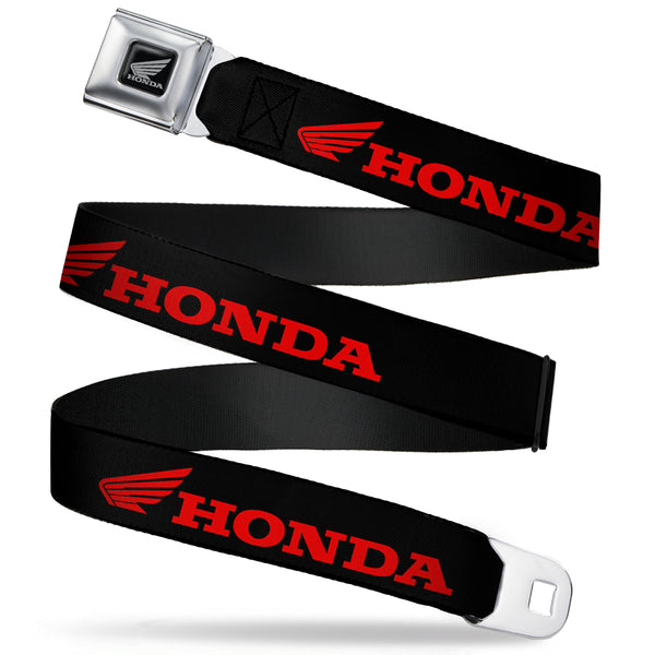 Buckle-Down Honda Motorcycle Black Silver Seatbelt Belt - HONDA/Wing Logo Black/Red Webbing