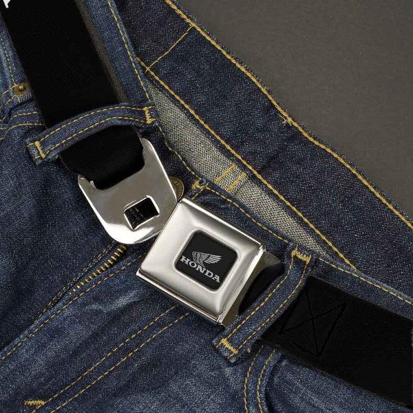 Buckle-Down Honda Motorcycle Curved Logo Black Silver Seatbelt Belt - HONDA Motorcycle Curved Logo Black/Yellow/White Webbing
