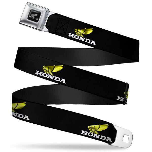Buckle-Down Honda Motorcycle Curved Logo Black Silver Seatbelt Belt - HONDA Motorcycle Curved Logo Black/Yellow/White Webbing