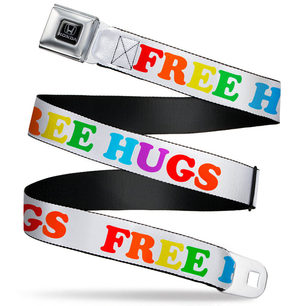 Buckle-Down Honda - Seatbelt Belt - FREE HUGS White/Multi Color Webbing