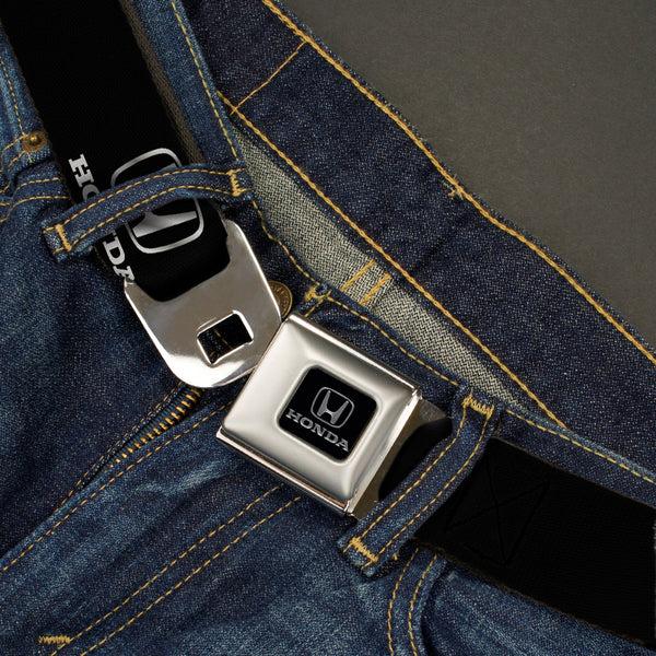 Buckle-Down Honda Seatbelt Belt - Honda Logo Black/Silver REPEAT Webbing