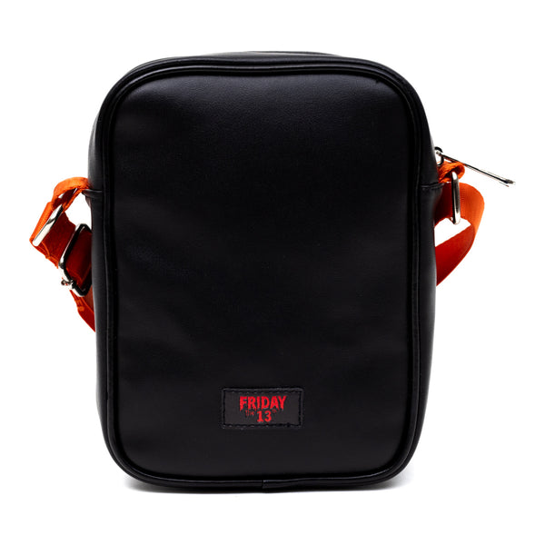 Buckle-Down Horror Movies Vegan Leather Cross Body Backpack For Men And Women With Adjustable Strap Friday The 13th Jason Hockey Mask Quotes Typography Black