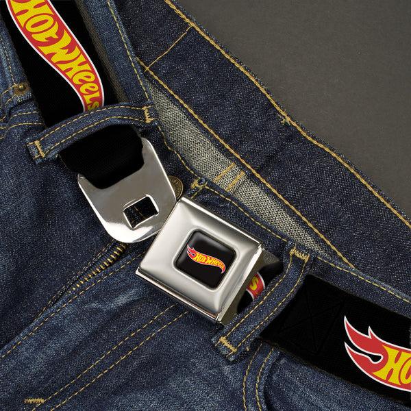 Buckle-Down HOT WHEELS Classic Flame Logo Full Color Black/Red/Yellow Seatbelt Belt - HOT WHEELS Classic Flame Logo Black/Red/Yellow Webbing