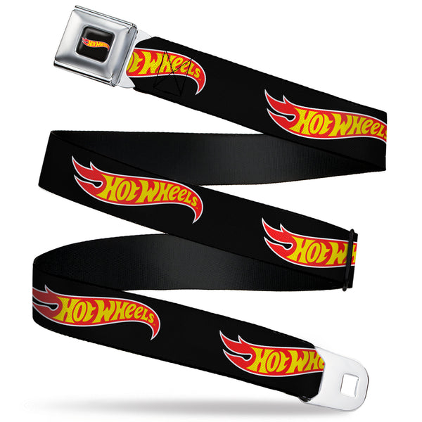Buckle-Down HOT WHEELS Classic Flame Logo Full Color Black/Red/Yellow Seatbelt Belt - HOT WHEELS Classic Flame Logo Black/Red/Yellow Webbing
