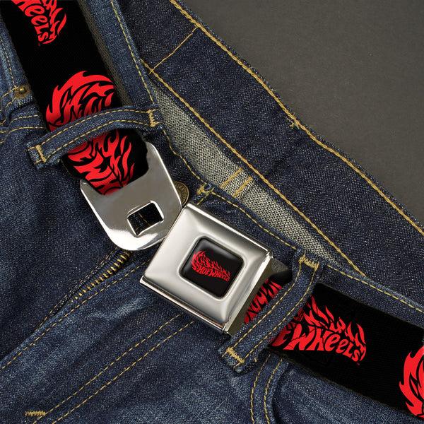 Buckle-Down HOT WHEELS Flaming Logo Full Color Black/Red Seatbelt Belt - HOT WHEELS Flaming Logo Black/Red Webbing