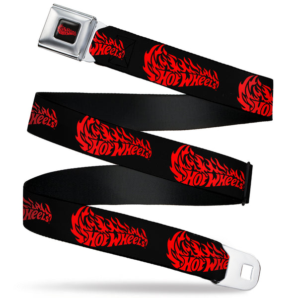 Buckle-Down HOT WHEELS Flaming Logo Full Color Black/Red Seatbelt Belt - HOT WHEELS Flaming Logo Black/Red Webbing