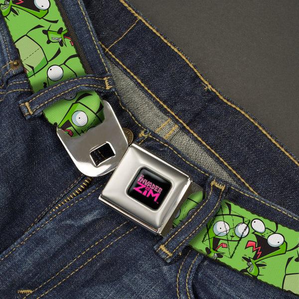 Buckle-Down INVADER ZIM Title Logo Full Color Black/Pinks Seatbelt Belt - Invader Zim GIR Poses Scattered Greens Webbing