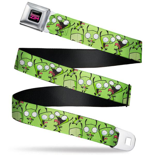 Buckle-Down INVADER ZIM Title Logo Full Color Black/Pinks Seatbelt Belt - Invader Zim GIR Poses Scattered Greens Webbing