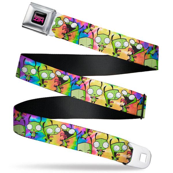 Buckle-Down INVADER ZIM Title Logo Full Color Black/Pinks Seatbelt Belt - Invader Zim GIR Poses Scattered Tie Dye Multi Color Webbing