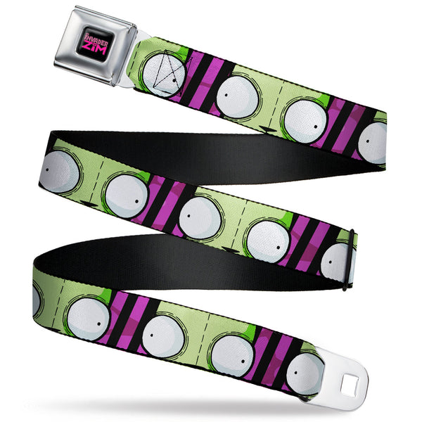 Buckle-Down INVADER ZIM Title Logo Full Color Pink/Green Seatbelt Belt - Invader Zim GIR Eyes Close-Up Stripe Black/Purple Webbing