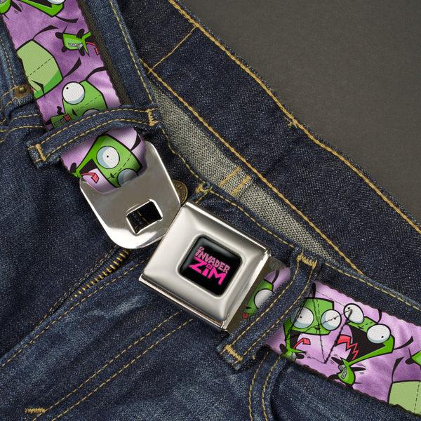 Buckle-Down INVADER ZIM Title Logo Full Color Pink/Green Seatbelt Belt - Invader Zim GIR Poses Tie Dye Blues Webbing