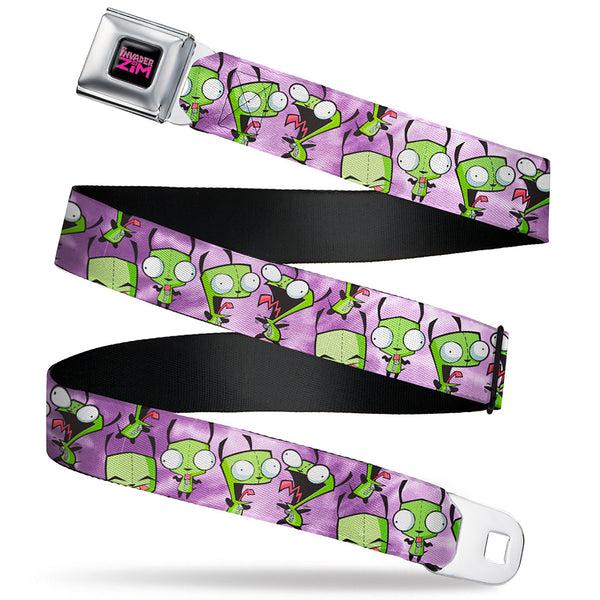 Buckle-Down INVADER ZIM Title Logo Full Color Pink/Green Seatbelt Belt - Invader Zim GIR Poses Tie Dye Blues Webbing