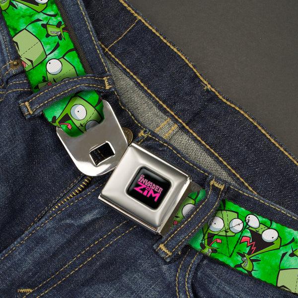 Buckle-Down INVADER ZIM Title Logo Full Color Pink/Green Seatbelt Belt - Invader Zim GIR Poses Tie Dye Greens Webbing