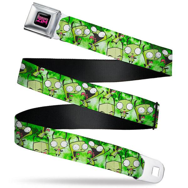 Buckle-Down INVADER ZIM Title Logo Full Color Pink/Green Seatbelt Belt - Invader Zim GIR Poses Tie Dye Greens Webbing