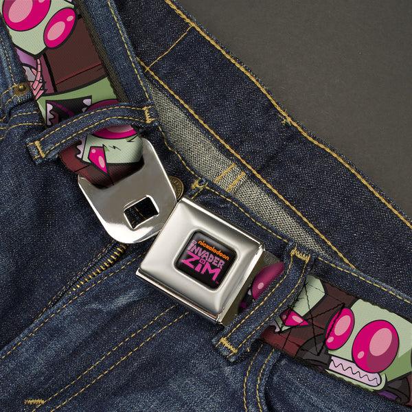 Buckle-Down INVADER ZIM Title Logo Full Color Pink/Green Seatbelt Belt - Invader Zim Close-Up Poses Reds Webbing