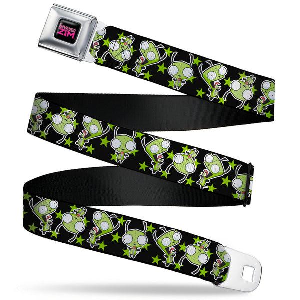 Buckle-Down INVADER ZIM Title Logo Full Color Pink/Green Seatbelt Belt - Invader Zim GIR Poses and Stars Black/Green Webbing