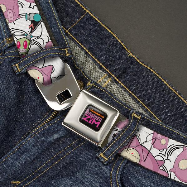 Buckle-Down INVADER ZIM Title Logo Full Color Pink/Green Seatbelt Belt - Invader Zim GIR And Piggy Doddles White/Black Webbing
