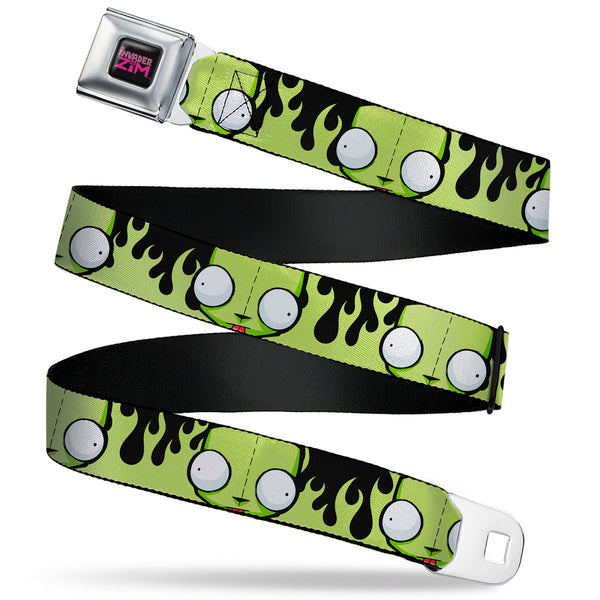 Buckle-Down INVADER ZIM Title Logo Full Color Pink/Green Seatbelt Belt - Invader Zim GIR Face and Flames Black/Green Webbing