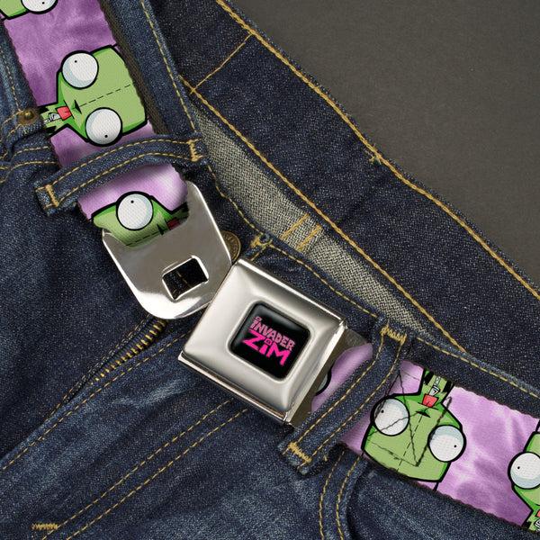 Buckle-Down INVADER ZIM Title Logo Full Color Pink/Green Seatbelt Belt - Invader Zim GIR Flip Poses Tie Dye Blues Webbing