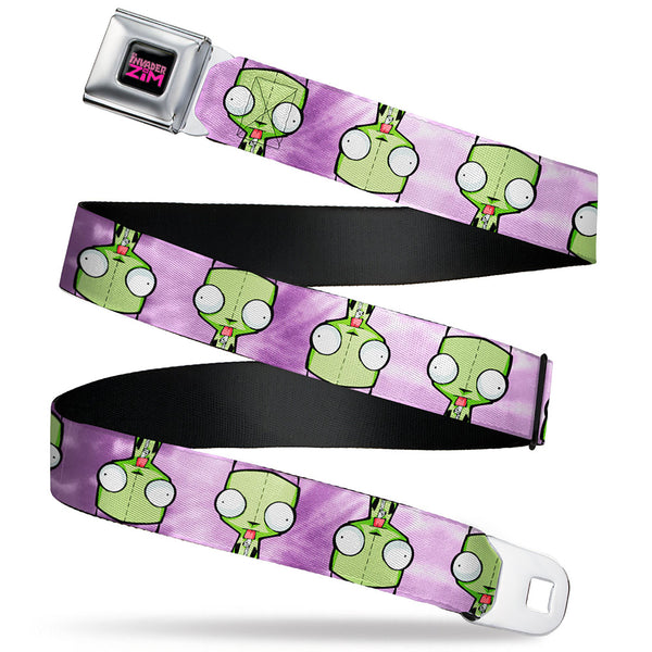 Buckle-Down INVADER ZIM Title Logo Full Color Pink/Green Seatbelt Belt - Invader Zim GIR Flip Poses Tie Dye Blues Webbing