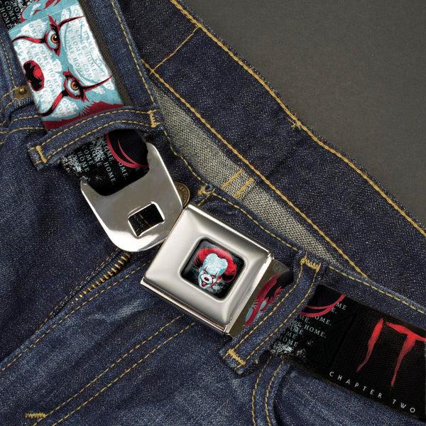 Buckle-Down It Chapter Two Pennywise Face Full Color Black/Reds/Blues Seatbelt Belt - IT CHAPTER TWO Pennywise Face CLOSE-UP Black/Red/Blues Webbing