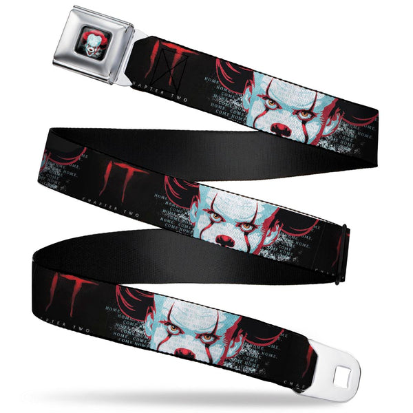 Buckle-Down It Chapter Two Pennywise Face Full Color Black/Reds/Blues Seatbelt Belt - IT CHAPTER TWO Pennywise Face CLOSE-UP Black/Red/Blues Webbing