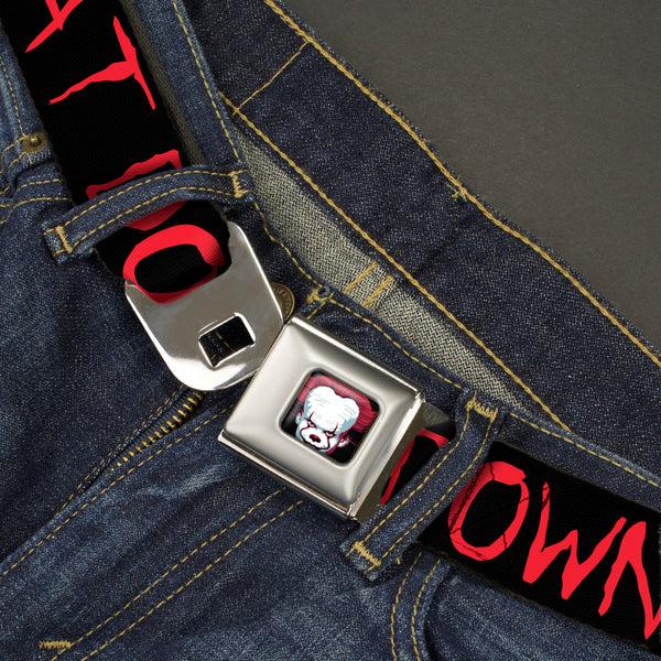 Buckle-Down It Chapter Two Pennywise Face2 Full Color Black/Reds/Blues Seatbelt Belt - It Chapter Two I LOVE DERRY Balloon/WE ALL FLOAT DOWN HERE Quote Black/Red/White Webbing
