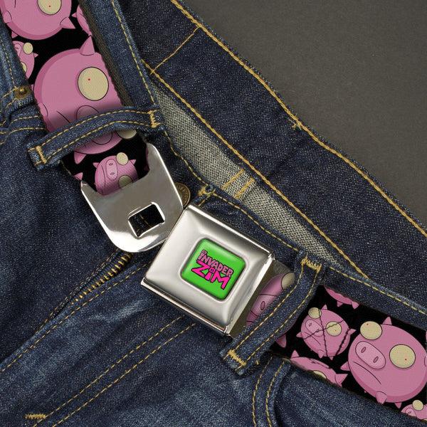Buckle-Down IVADER ZIM Title Logo Green/Pinks Seatbelt Belt - Invader Zim Pigs Scattered Black/Pinks Webbing