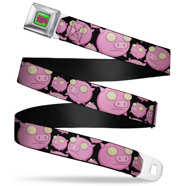 Buckle-Down IVADER ZIM Title Logo Green/Pinks Seatbelt Belt - Invader Zim Pigs Scattered Black/Pinks Webbing