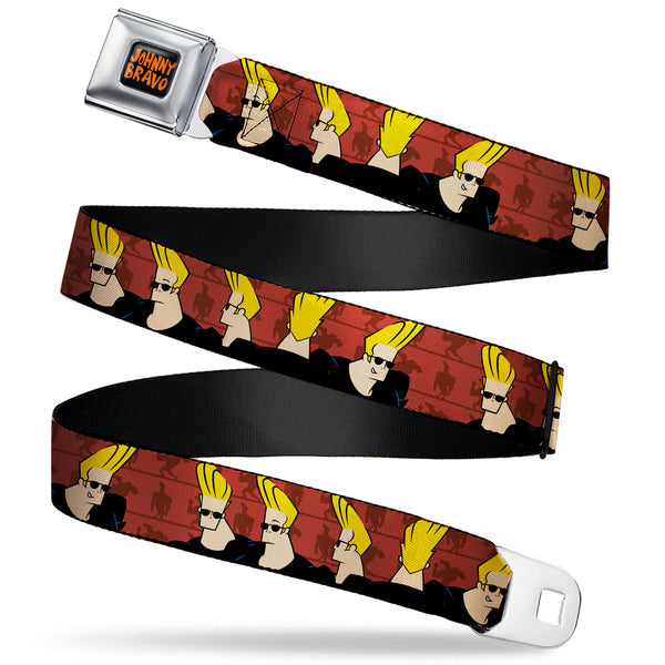 Buckle-Down JOHNNY BRAVO Title Logo Full Color Black/Red Seatbelt Belt - Johnny Bravo Pose Turns Browns Webbing