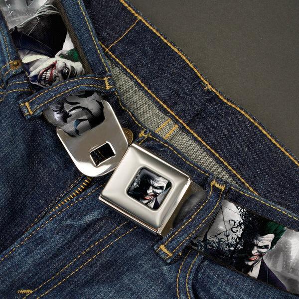 Buckle-Down Joker Face Bats CLOSE-UP Full Color Grays Seatbelt Belt - BATMAN ARKHAM ORIGINS Joker Expressions/Bats Grays Webbing