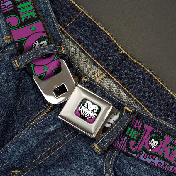 Buckle-Down Joker Face Full Color Seatbelt Belt - Joker Face/Logo/Spades Black/Green/Purple Webbing
